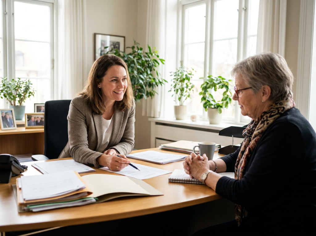 Advisor helping an immigrant woman with citizenship documents in West Palm Beach