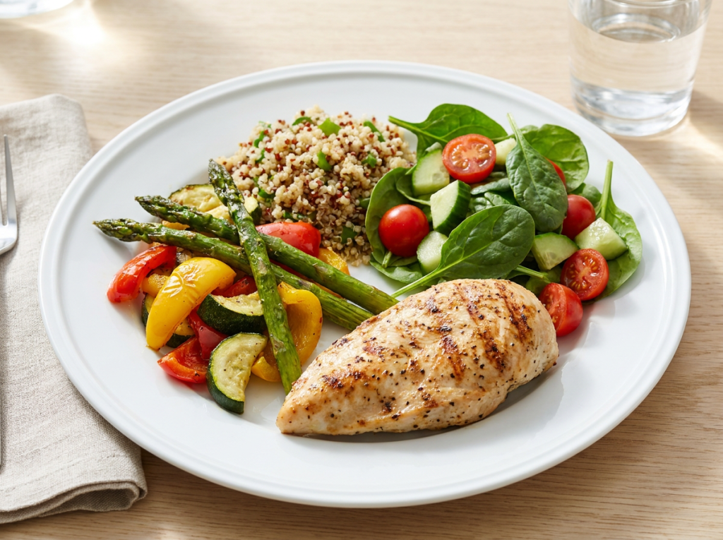 Healthy diabetes-friendly meal with lean protein and vegetables